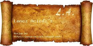 Lencz Acicét névjegykártya